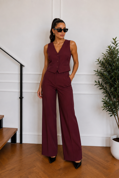 Conjunto Sastrero Crep Bordo