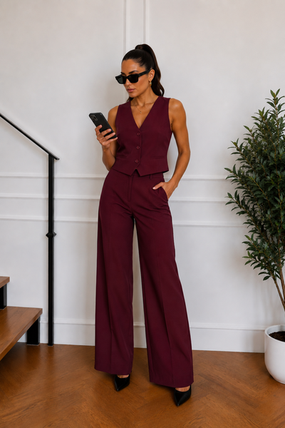 Conjunto Sastrero Crep Bordo