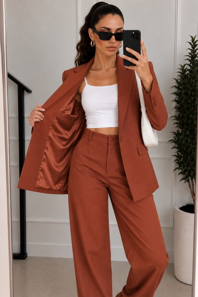 Conjunto Lino Rígido Premium Terracota