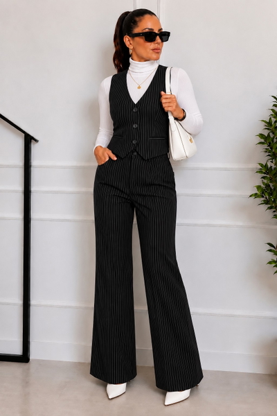 Conjunto Rayado Forrado Negro