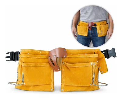 Cinturon Porta Herramientas 10 Bolsillos Cuero Descarne