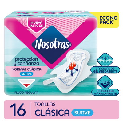 Nosotras toallitas femeninas Normal Clasica Suave x16U