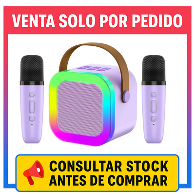 🎤 Parlante Karaoke K12 – 2 micrófonos 🎶 luces LED RGB 🔥