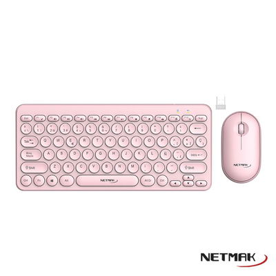 Kit Teclado Y Mouse Inalambrico Combo Pc Tv Usb Netmak Kb850 Mouse Rosa Teclado Rosa