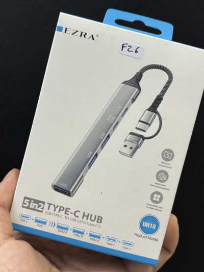 HUB USB TIPO C A 2 PUERTOS USB 2.0 + 2 PUERTOS TIPO C EZRA UH17