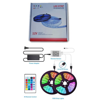 TIRA DE LED ML-004 5050 RGB PACK 2 TIRAS DE 5 MTS + FUENTE + CONTROL REMOTO