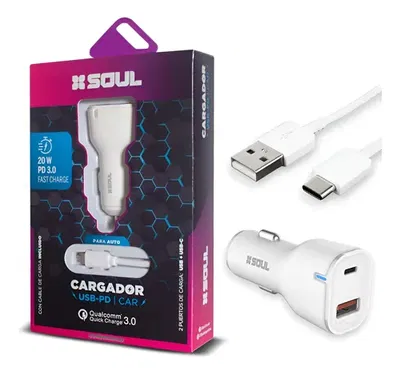 Cargador para Auto iPhone USB + C PD Carga Rapida 20W