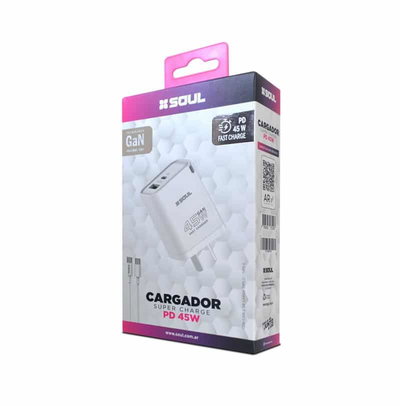 Cargador SOUL FC PD+USB 45W GaN TYPE C a TYPE C