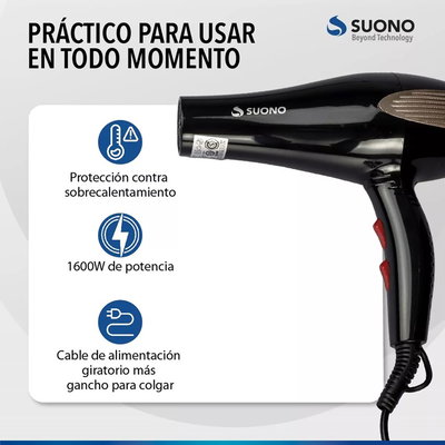 SECADOR DE PELO SUONO SNPE-1002 1600W DOS VELOCIDADES