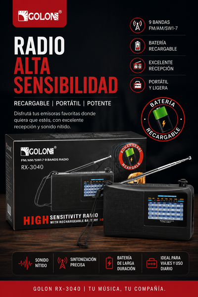 RADIO - GOLON RX-3040 FM/AM/SW1-7 9 BANDAS