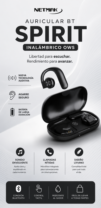 AURICULAR BT NETMAK EARBUDS NM-SPIRIT