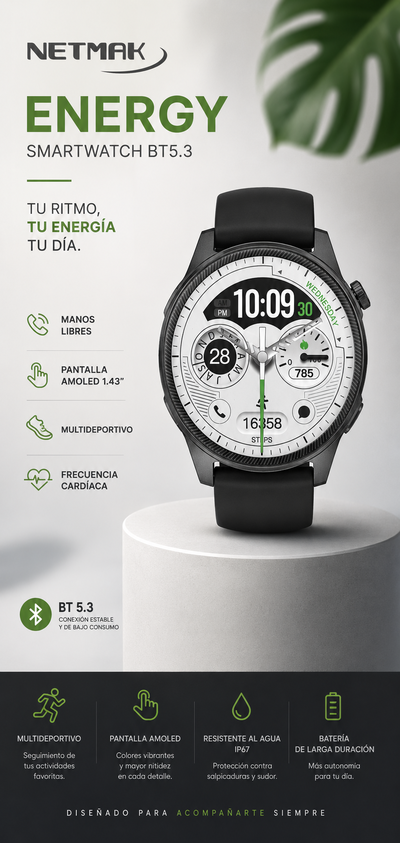 RELOJ SMARTWATCH NETMAK NM-ENERGY NEGRO