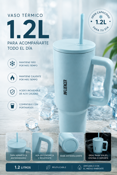 Vaso quencher influencer 1.2L CONSULTAR COLORES Acero con sistema antiderrame 