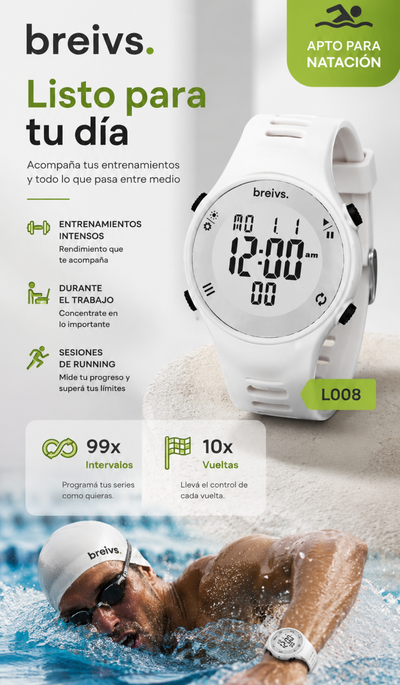 Reloj Breivs Hombre Timer 99 Intervalos Cronómetro 10 Laps