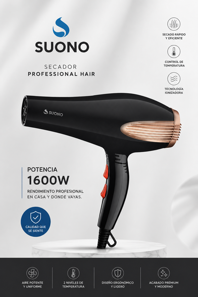 SECADOR DE PELO SUONO SNPE-1002 1600W DOS VELOCIDADES