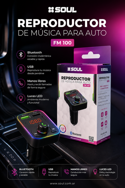 Reproductor de musica Soul FM100 para auto