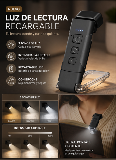 Linterna led lectura de libro recargable usb