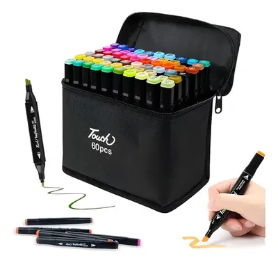 Marcadores Fibras Doble Punta 60 Piezas Estuche Portátil Arte