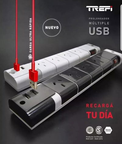 ZAPATILLA 220V TREFI (4TOMAS + 2USB) 1.5M 