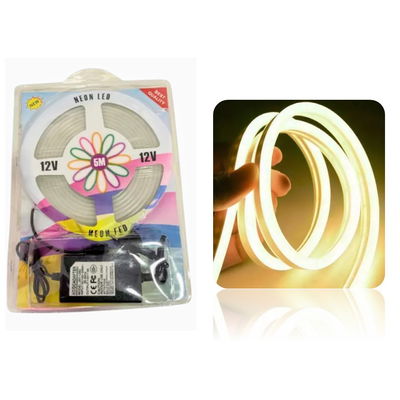 TIRA DE NEON 5 MTS CON FUENTE BLANCO CALIDO