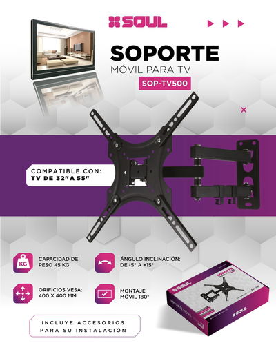 SOPORTE TV 32" A 55" BRAZO SOUL SOP-TV500