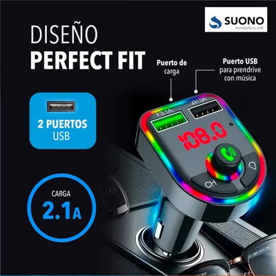 TRANSMISOR FM - SUONO ACC0050 LED 2 USB 5V 3.1A - 12-24V