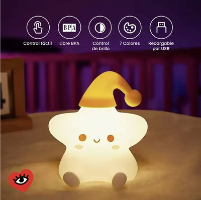 Lampara Estrella Velador Rgb Led Usb Luz Silicona Recargable