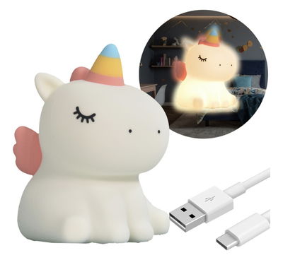Lampara Unicornio Rgb Led Usb Noche Luz Silicona Recargable 