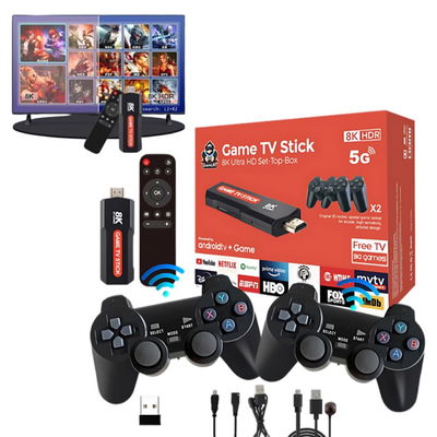 TV BOX STICK + CONSOLA RETRO CON 2 JOYSTICKS INALÁMBRICOS 2,4GHZ