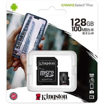Memoria Kingston 128GB Micro SDXC CANVAS Select 100MB/s Clase 10 