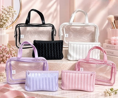 Neceser rosa tipo cartera rayas 2 en 1 