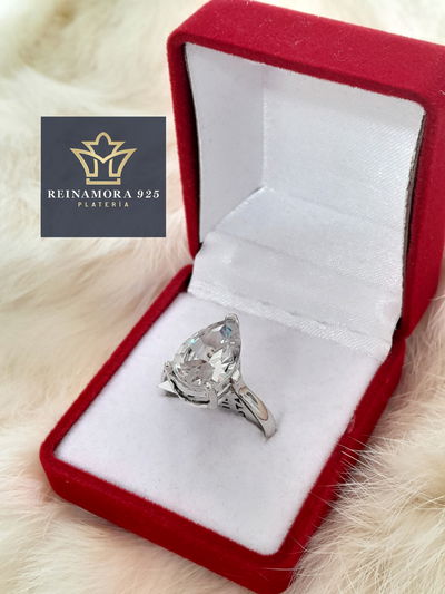 Anillo Plata 925 Gota Cristal 14x10mm