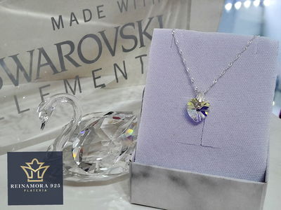 Dije Plata 925 corazón Swarovski + Cadena Plata