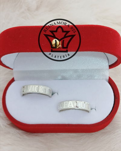 Alianzas Plata 925 Cinta 5mm Guardas con Nombre por Fuera