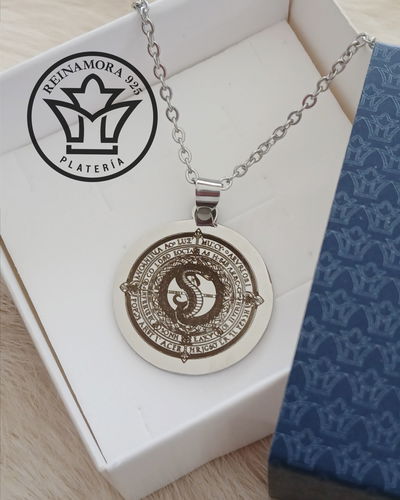 Dije Acero Quirúrgico Redonda 25mm + Cadena +Grabado Logo