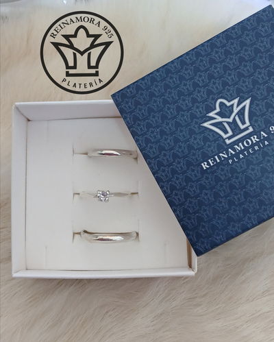 Alianzas Plata 925 Media Caña 3mm con Solitario Cz Facetado 4mm