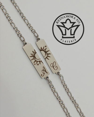 2 Pulseras Acero Quirúrgico Id Doble Pulido para Compartir + Grabado Logo