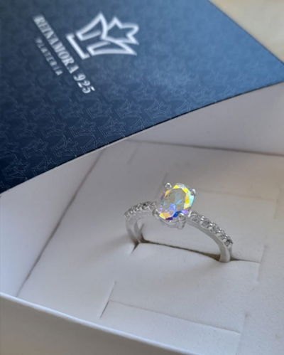 Anillo Plata 925 Cz Promesa Aurora Boreal