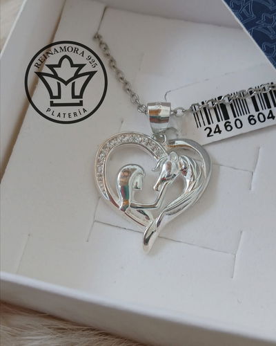 Dije Plata 925 Corazón Caballo CZ 3,2gr 23mm