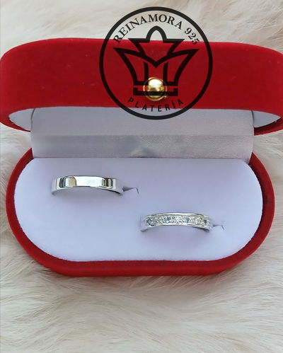 Alianzas Plata 925 Cinta 3,5mm Princesa Cz Celeste-Blanco & Cinta 3,5 lisa