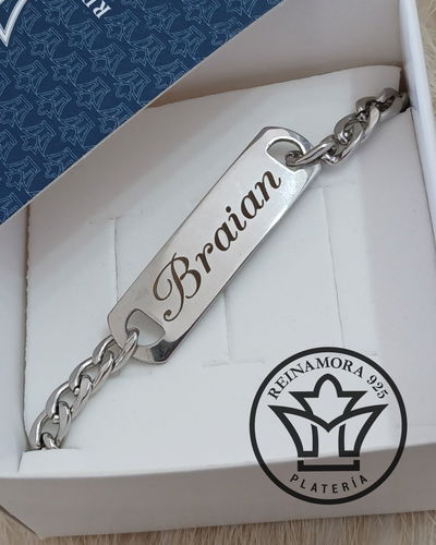 Pulsera Acero Quirurgico ID Rectangular 38x10mm + Grabado