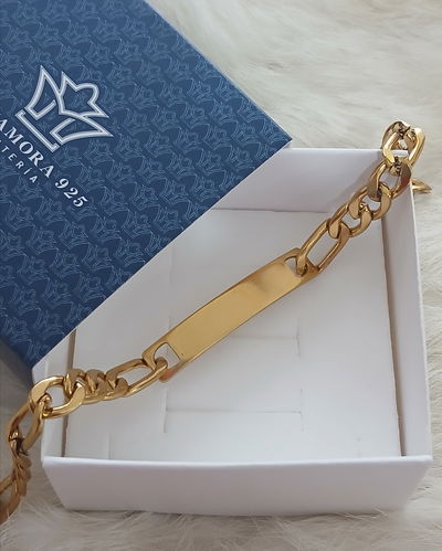 Pulsera Acero Quirúrgico Dorado Identificatoria Figaro 40X8mm + Grabado