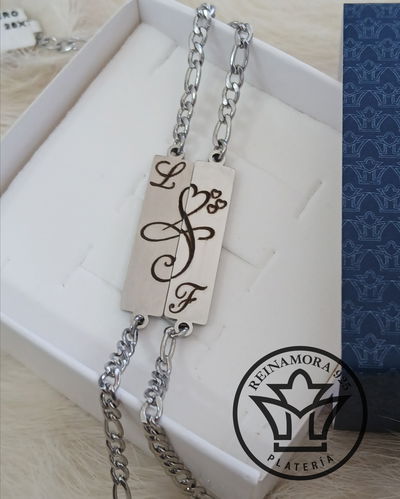 2 Pulseras Acero Quirúrgico Id Doble Pulido para Compartir + Grabado Logo