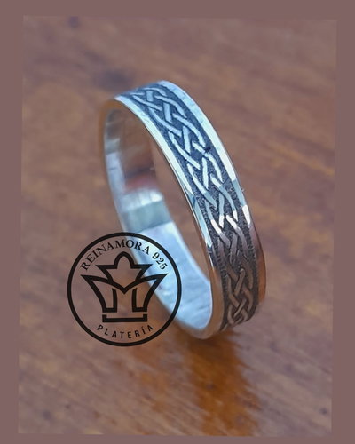 Alianzas Plata 925 Cinta 5mm Guardas Celta Patinado