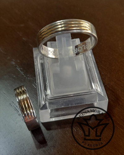 Alianzas Plata 925 & Oro Cinta 5mm Medio Sin Fin 3 lineas