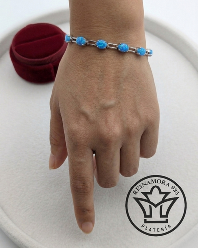 Pulsera Plata 925 Ópalo Eslabones corazon 9gr