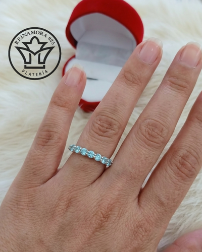 Anillo Plata 925 Cz Cintillo 8p 3mm 2.5gr (Agua Marina)