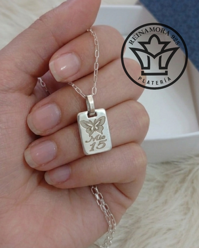 Medalla Plata 925 Rectangular 20x15mm + Grabado Quince