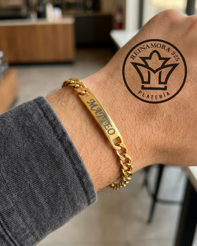 Pulsera Acero Quirúrgico Dorado Identificatoria 40X8mm + Grabado Nombre