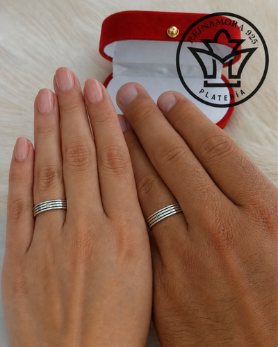 Alianzas Plata 925 Cinta 5mm 3 Líneas Cz